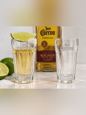 🥃 NEW Set of 2 Jose Cuervo Tequila Shot Glasses Lime Wedge Holder Barware 🥃
